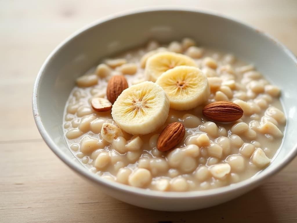 Овсянка с бананом и миндалём