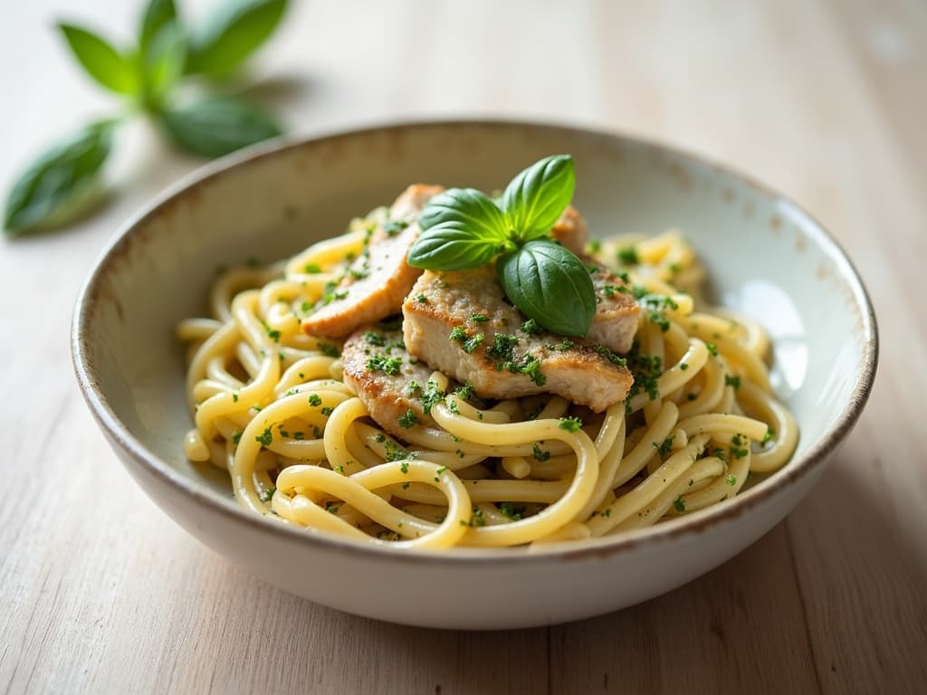 Паста с курицей и песто