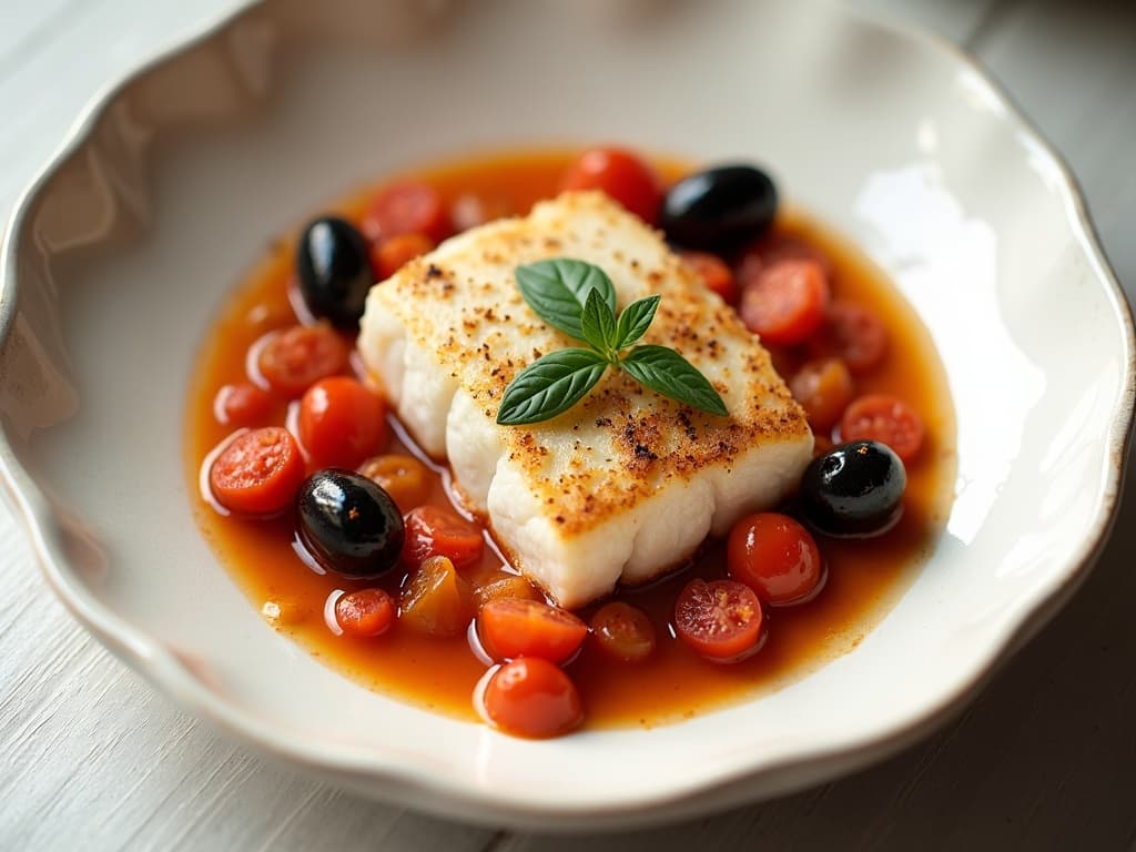 Cod with tomatoes and olives